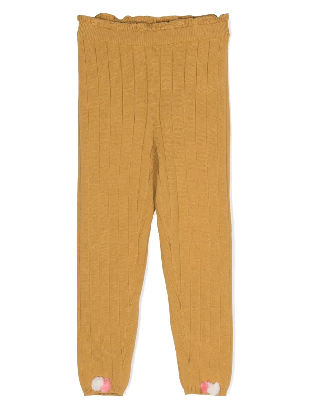 Louise Misha Kids' Pom-pom Ribbed-knit Trousers In Yellow