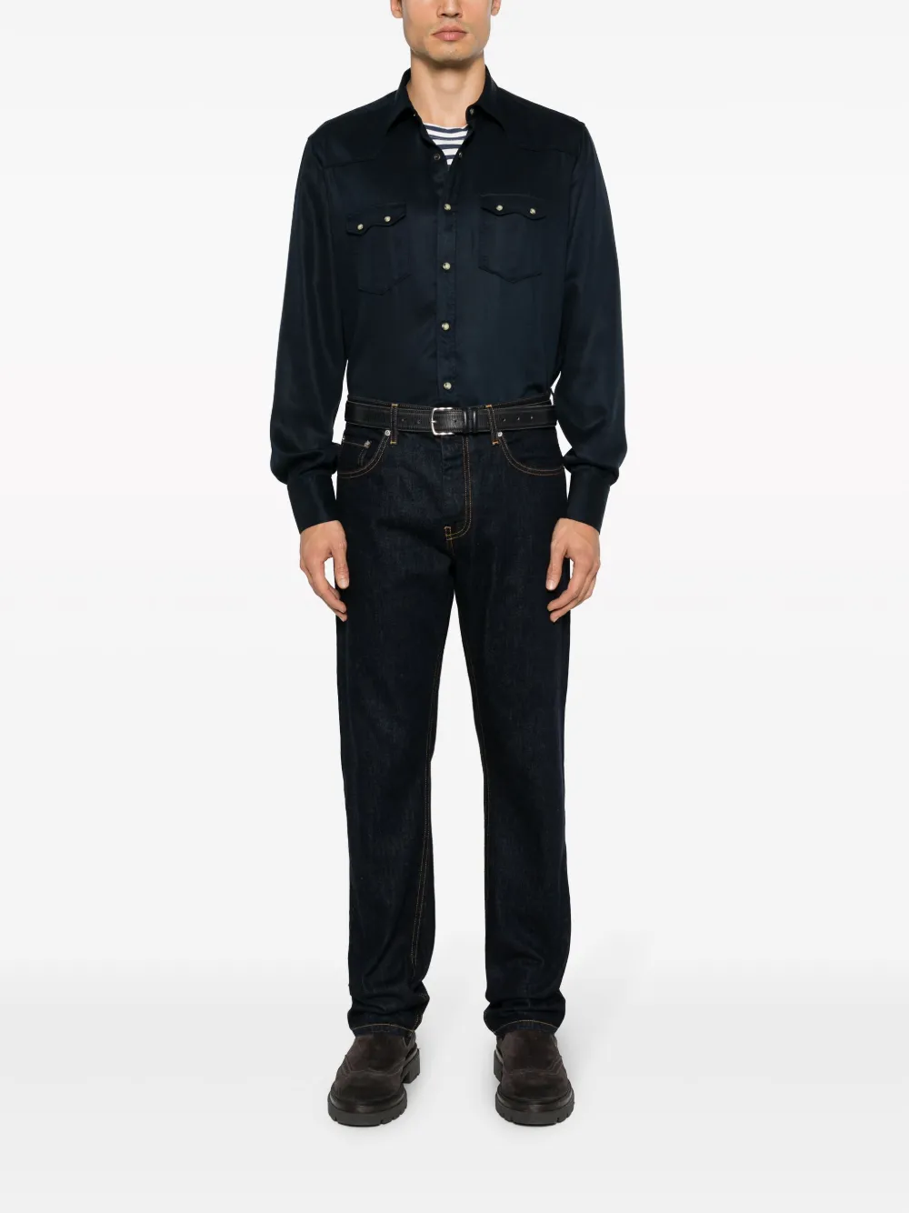 Lardini western-yoke satin-finish shirt - Blauw