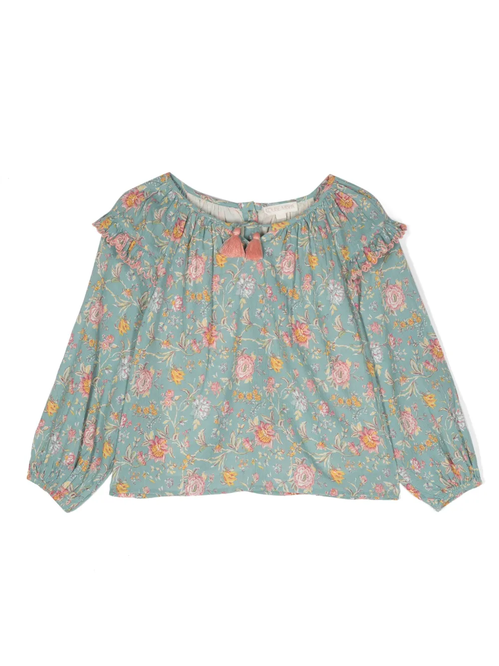 Louise Misha Kids' Iris Floral-patterned Cotton Blouse In Blue