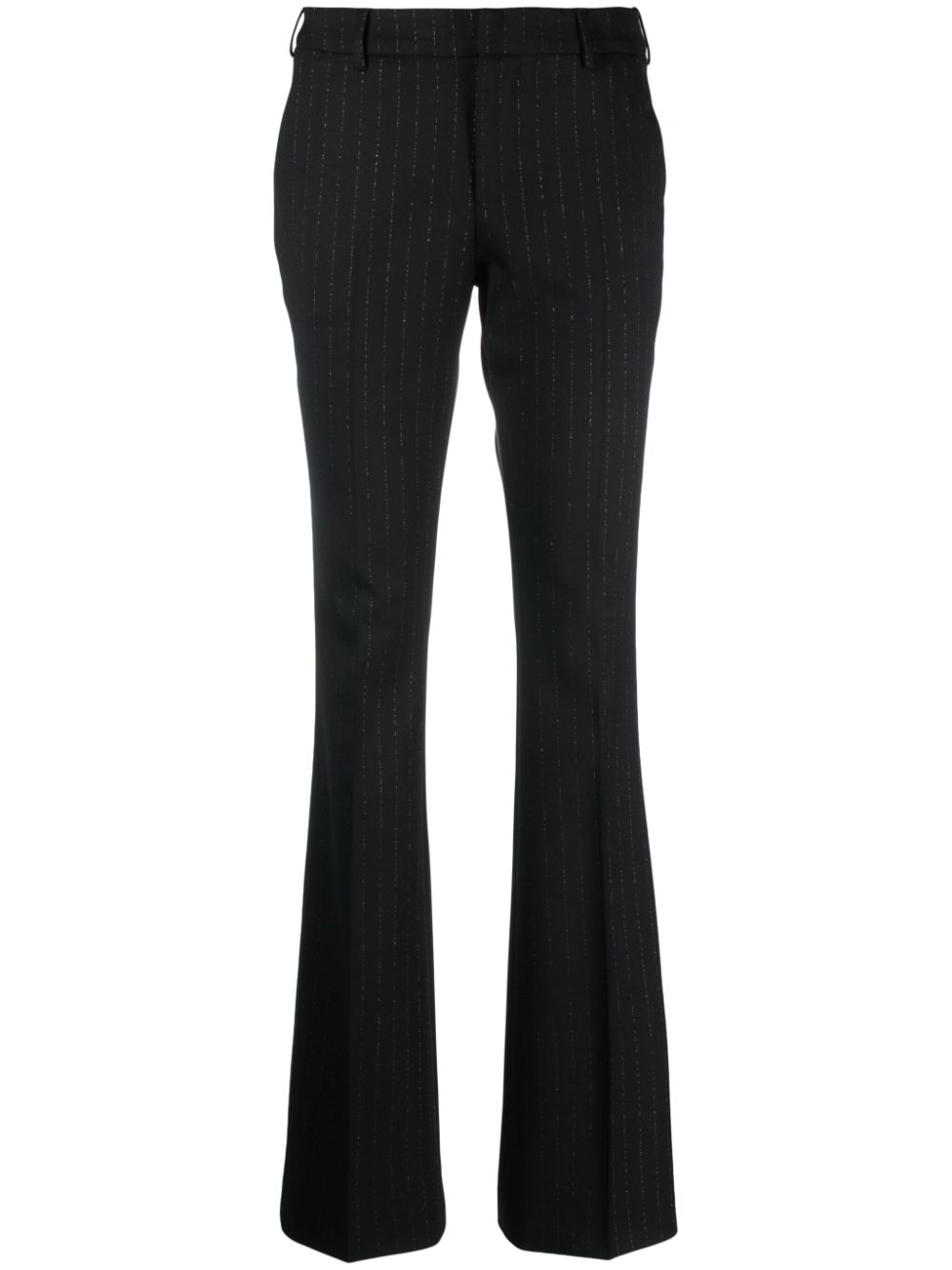 stripe-pattern wool blend flared trousers