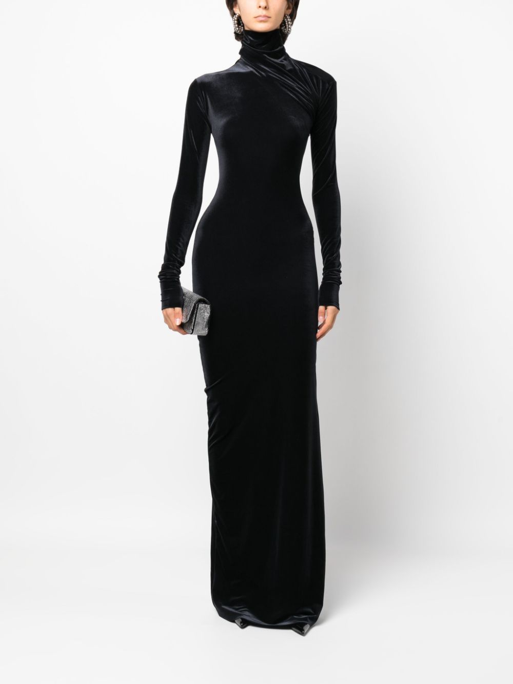 Amazuìn Chelsea draped velvet maxi dress - Zwart