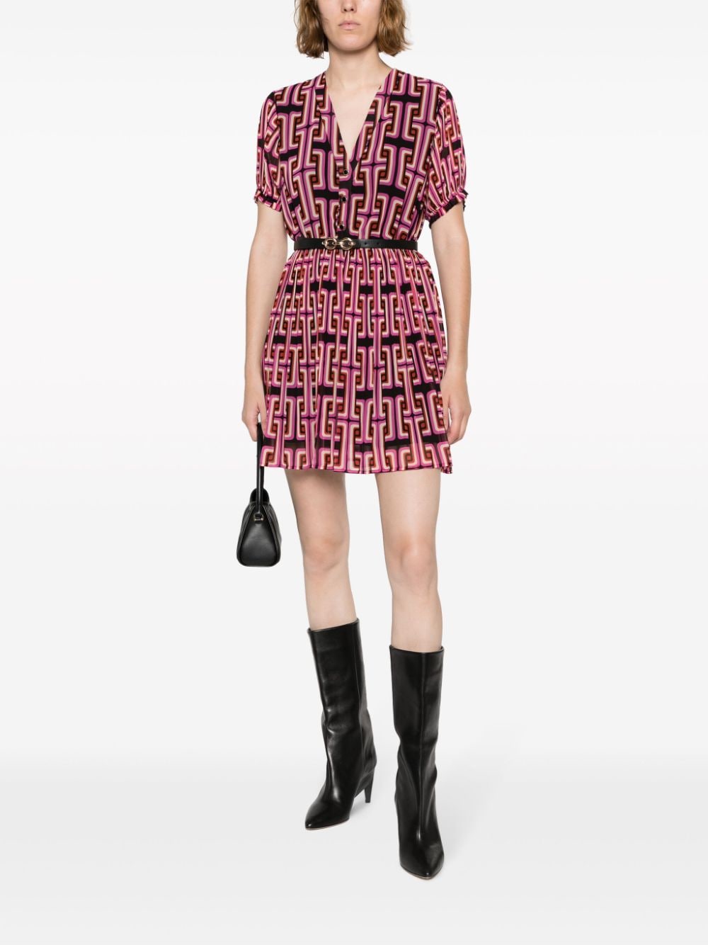 LIU JO geometric-pattern belted pleated minidress - Zwart