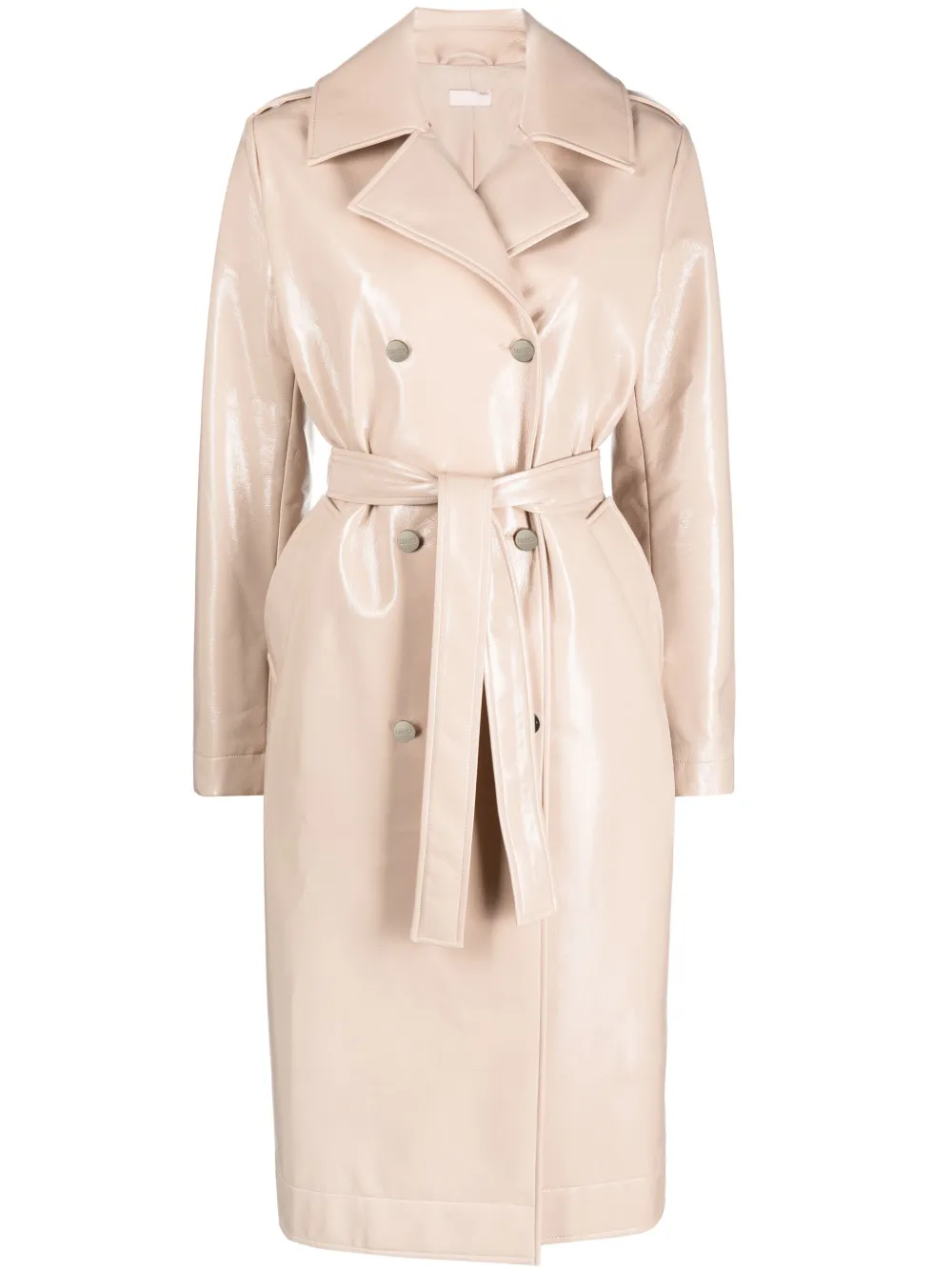 Liu •jo Patent Faux-leather Trench Coat In Neutrals