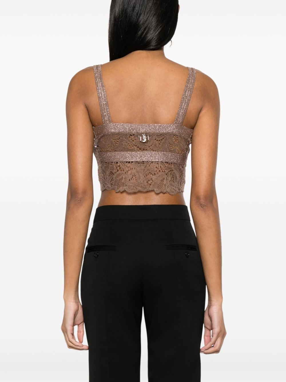 Shop Liu •jo Ribbed-knit Cropped Top In Brown