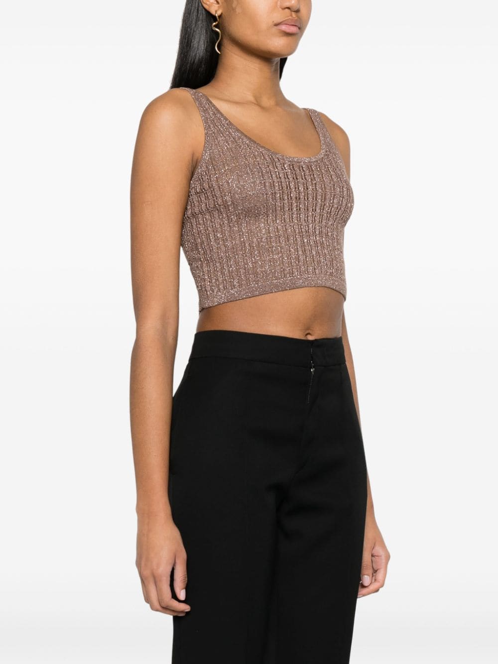 Shop Liu •jo Ribbed-knit Cropped Top In Brown