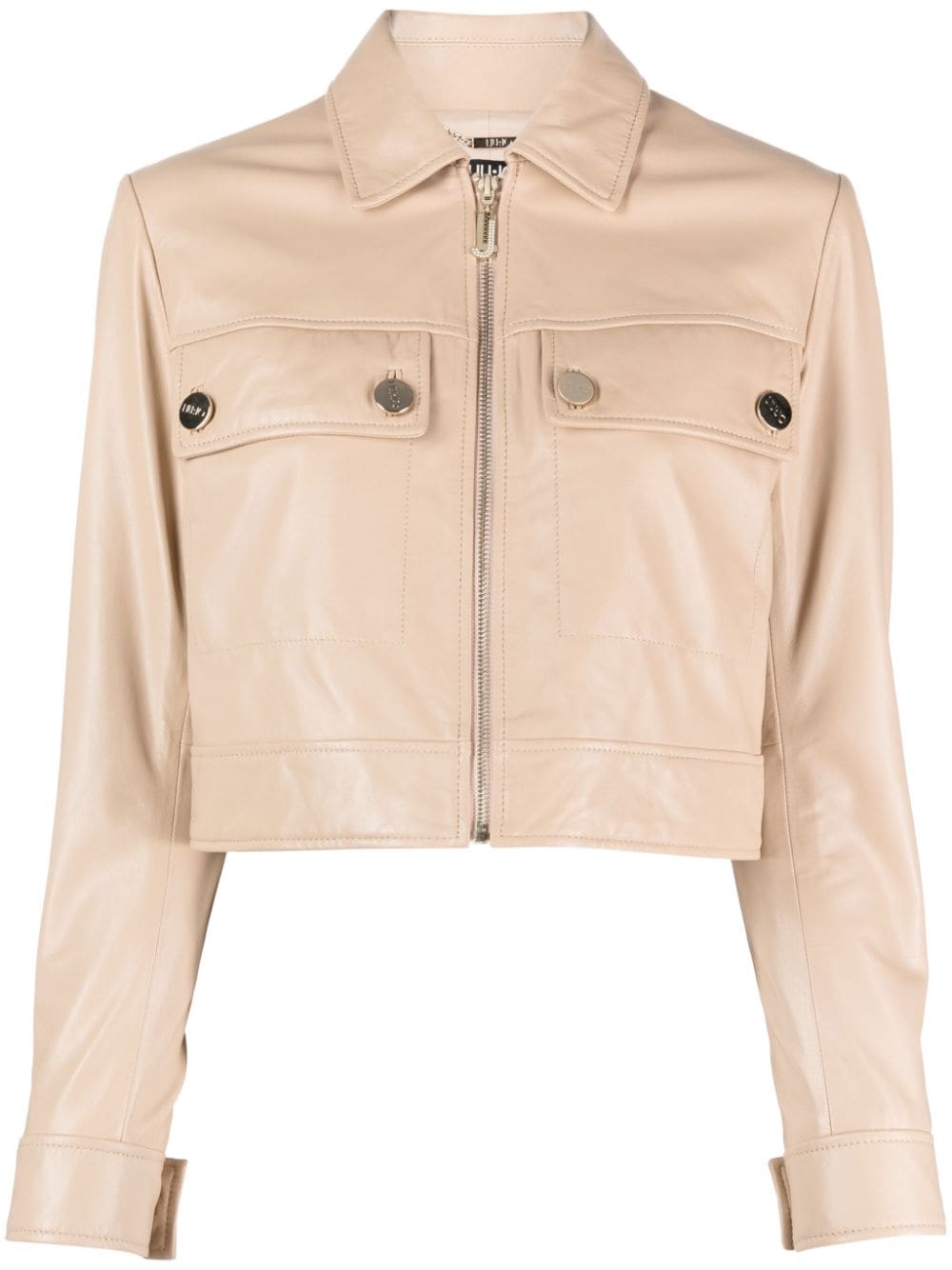 Liu •jo Cropped Leather Jacket In Neutrals
