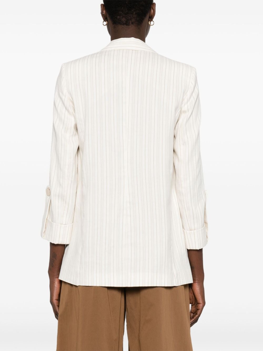 Shop Liu •jo Pinstripe Open-front Blazer In White