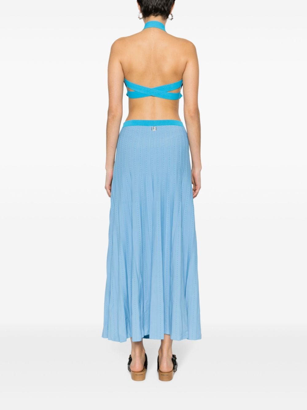 Shop Liu •jo Cut-out Knitted Maxi Dress In Blue