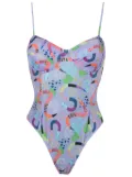 Brigitte illustration-print cut-out swimsuit - Blue
