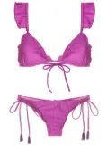 Brigitte ruffled-trim ribbed bikini - Purple