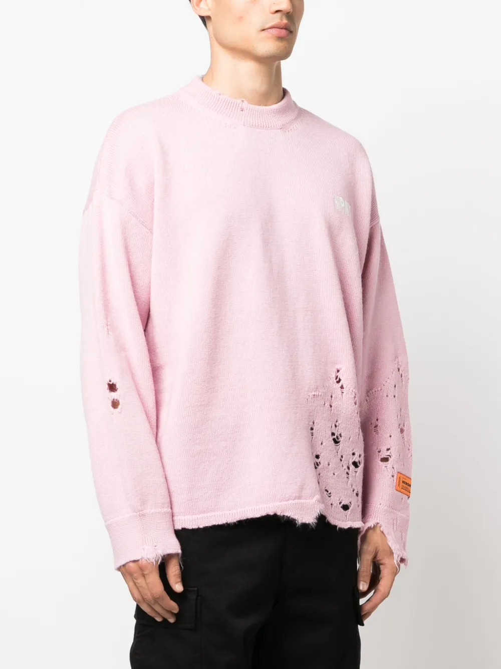 Shop Heron Preston Logo-embroidered Ripped Wool Jumper In Pink