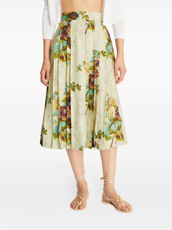 Tory Burch floral-patterned Pleated Skirt | Green | FARFETCH