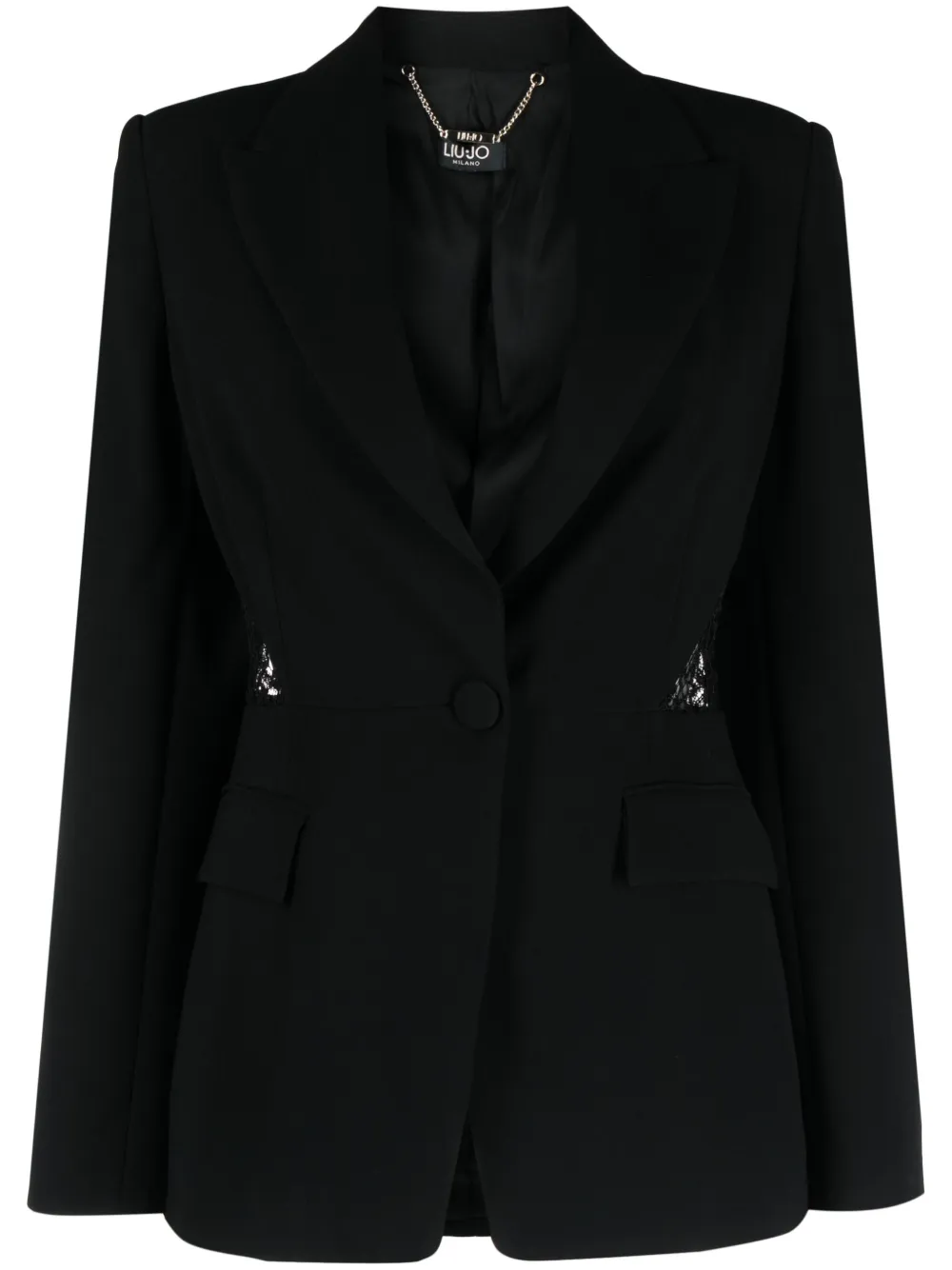 Liu •jo Lace-panelling Single-breasted Blazer In Black