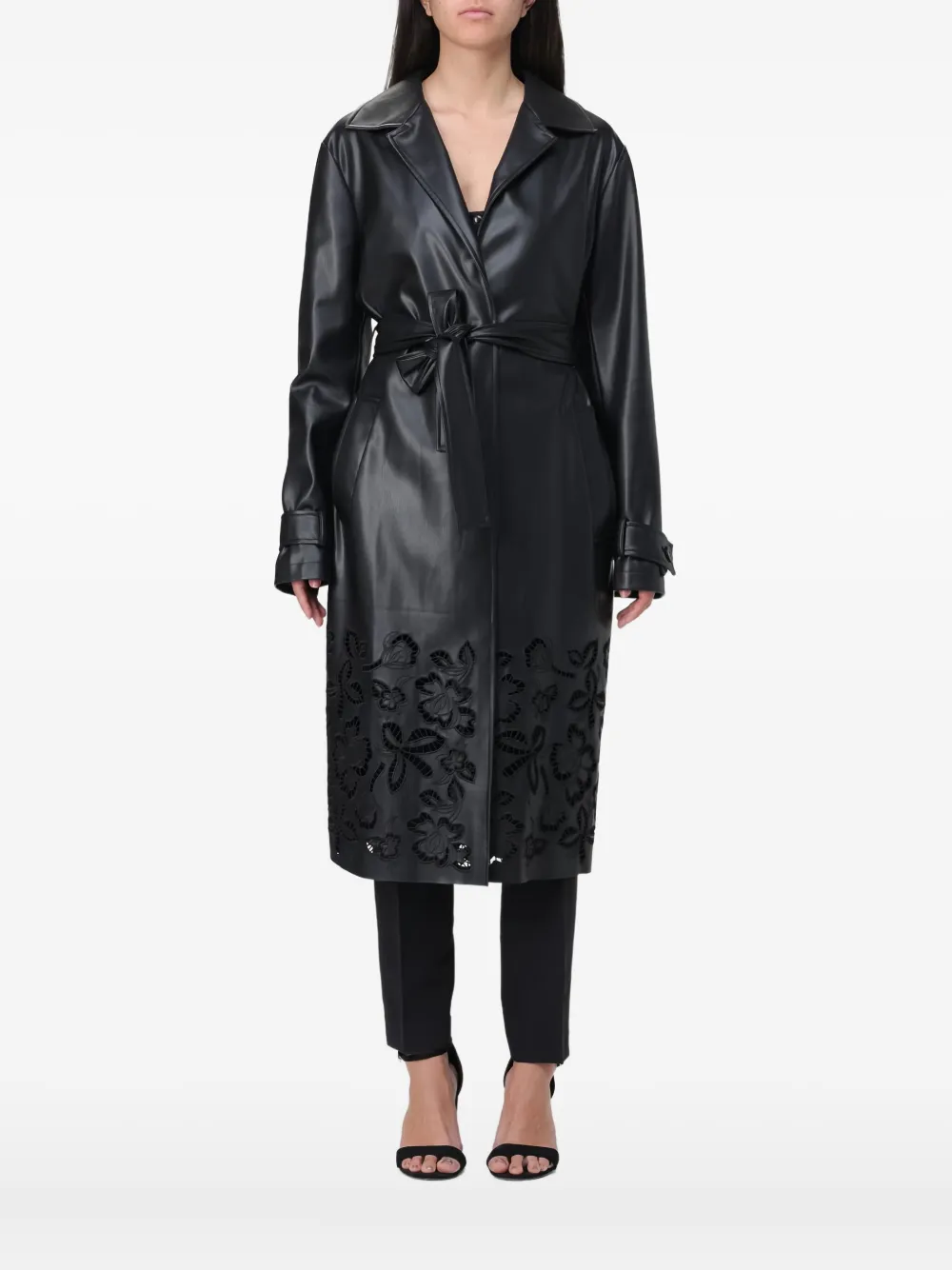 LIU JO floral appliqué belted coat | Leather Coats | Image 2