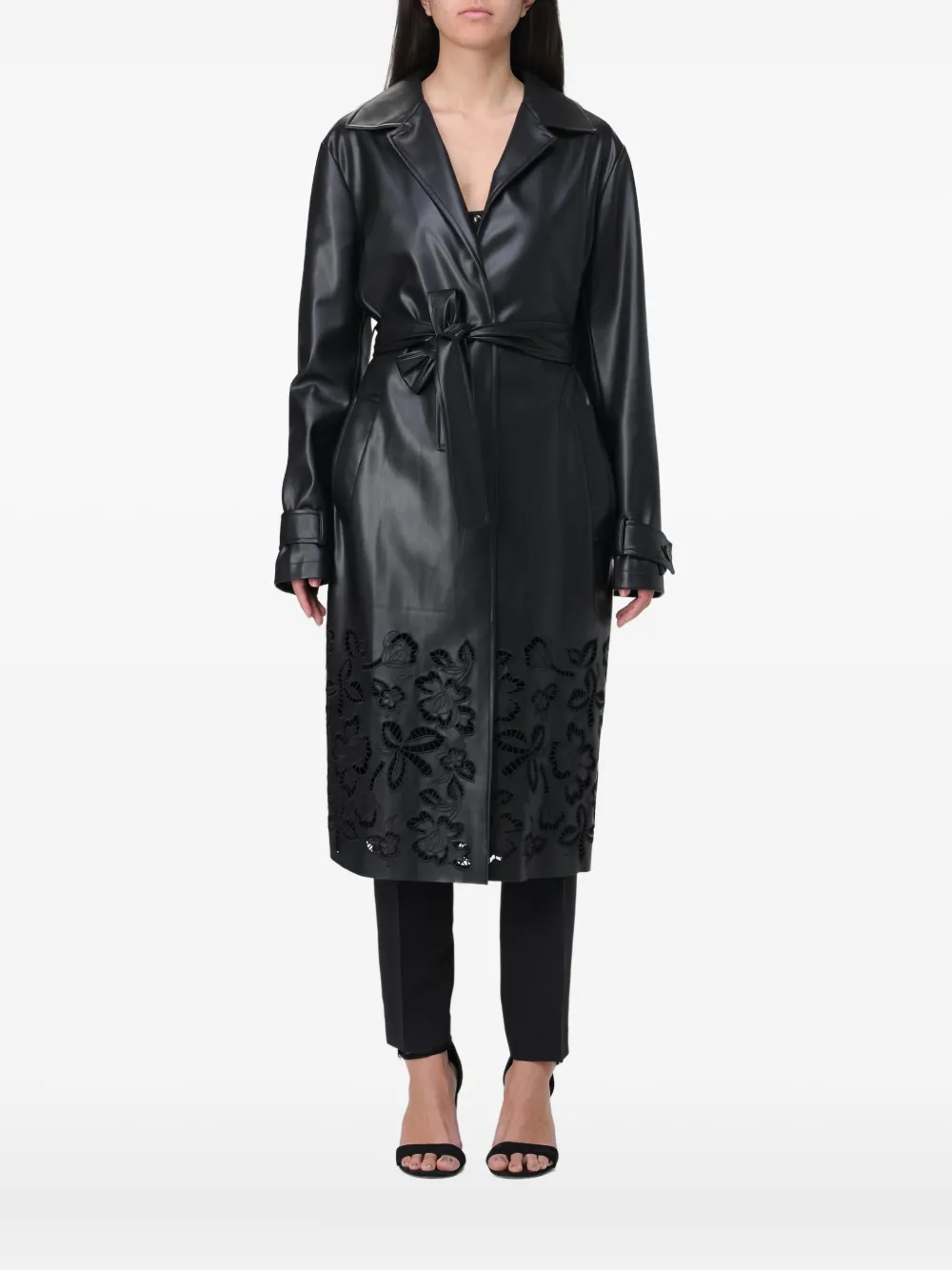 LIU JO floral appliqué belted coat | Black | Image 1