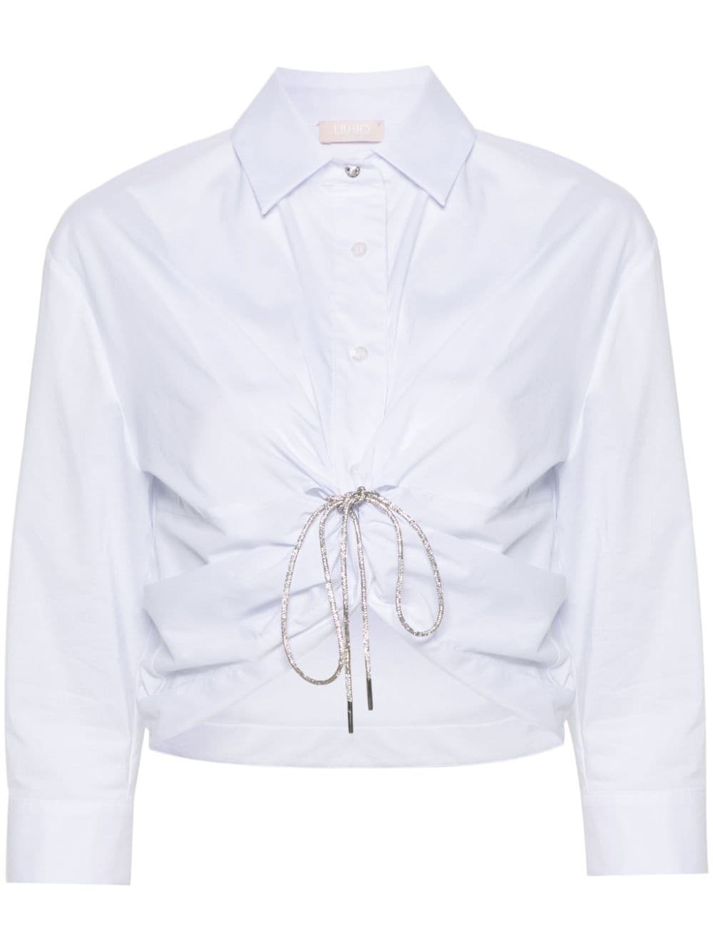 Liu •jo Cropped Cotton Shirt In White