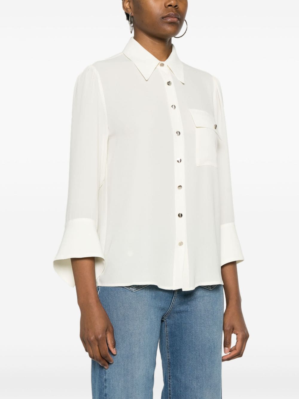 Shop Liu •jo Georgette Long-sleeved Shirt In Neutrals
