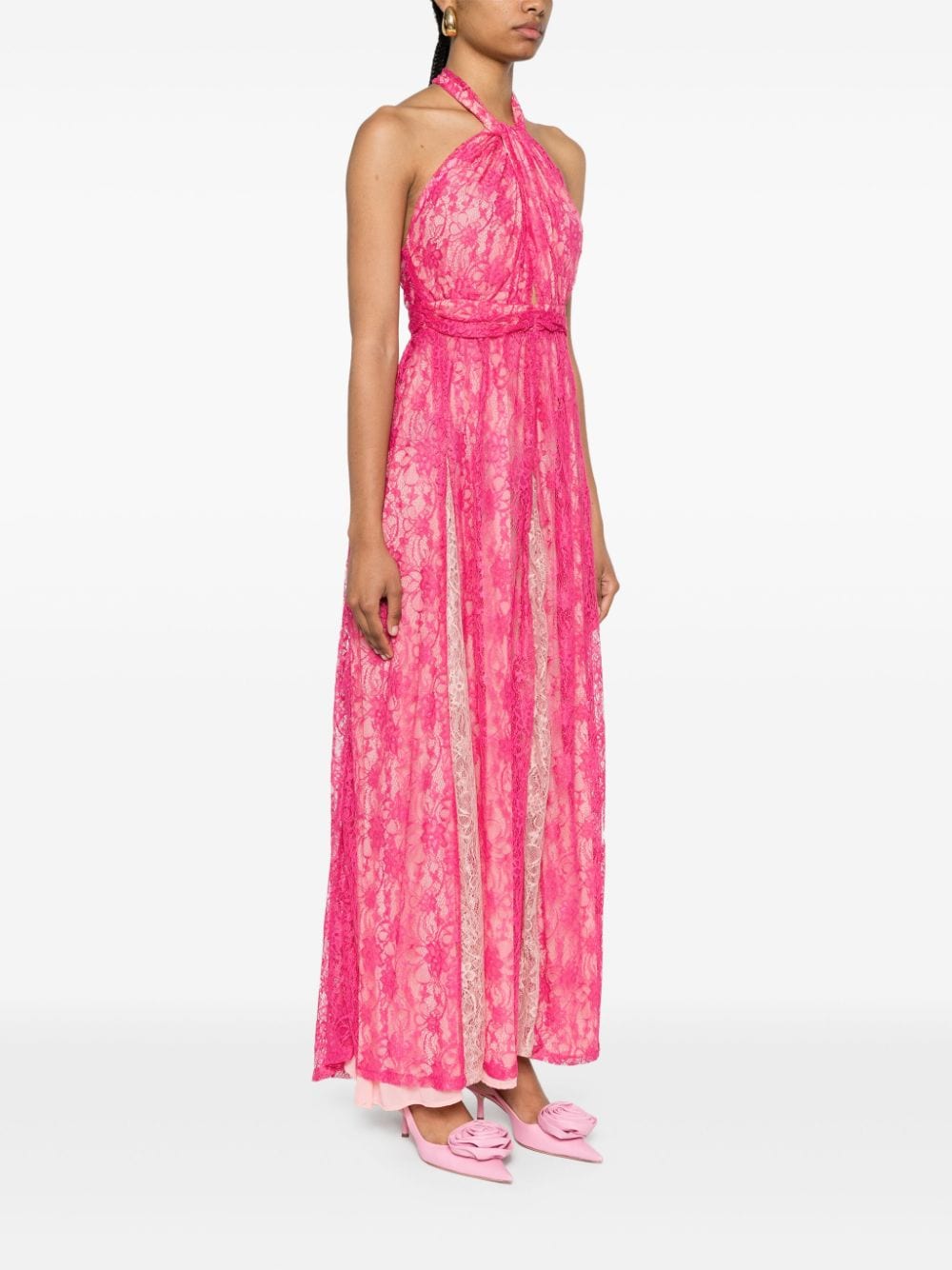 Shop Liu •jo Floral-lace Maxi Dress In Pink