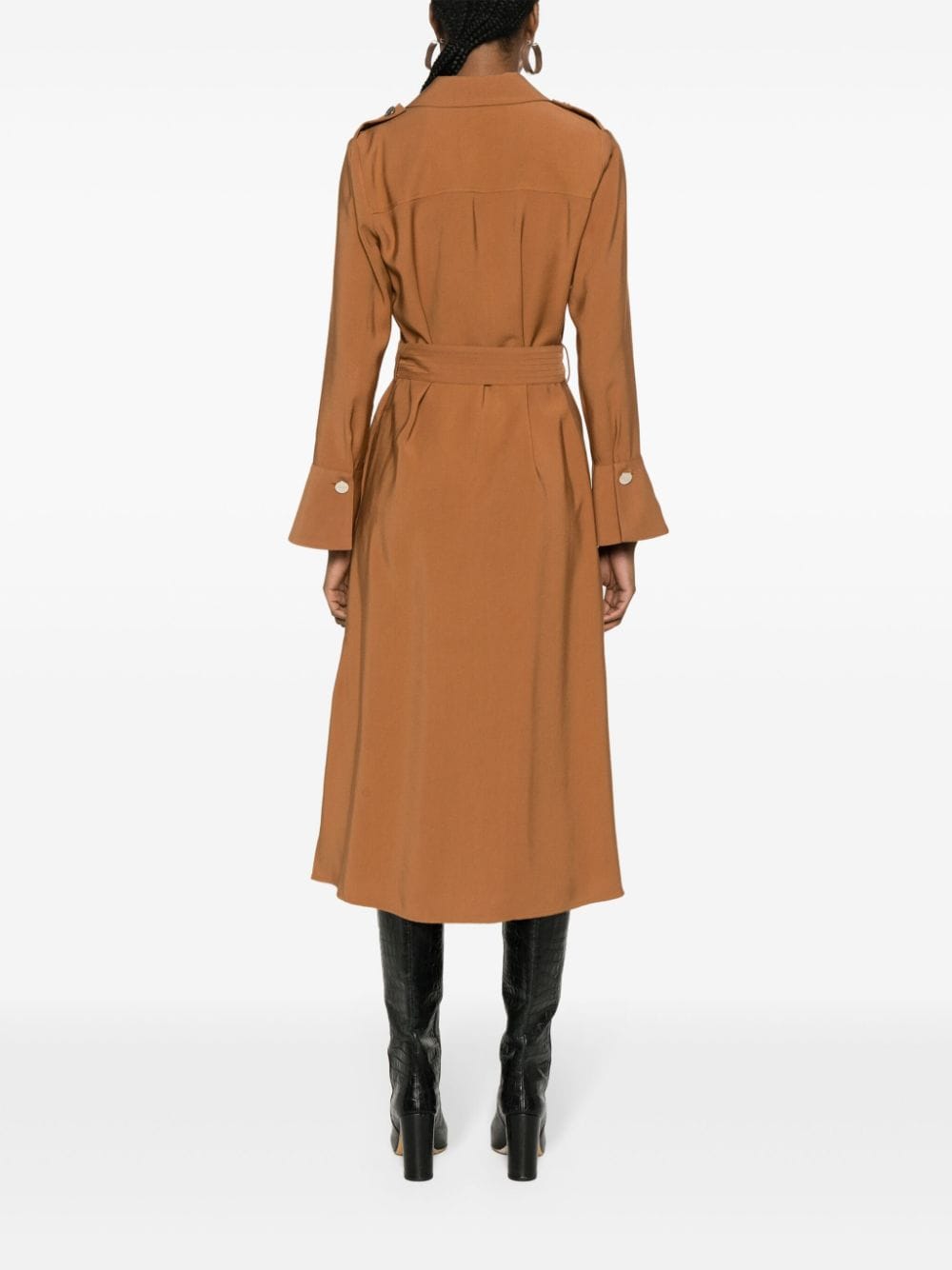 Shop Liu •jo Epaulette-detail Belted Midi Dress In Brown