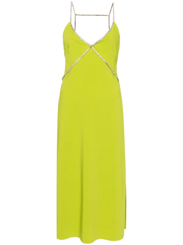 green dress with diamond straps Hunter Green Maxi Dress With Rhinestone Multi Strap Back main image 1