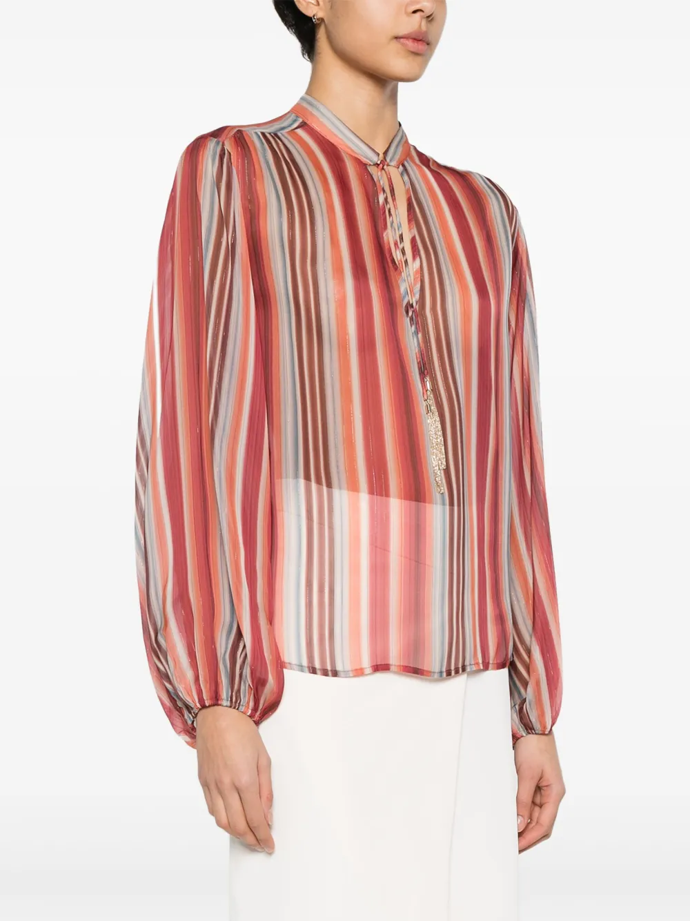 Liu •jo Tassel-detail Striped Blouse In Red