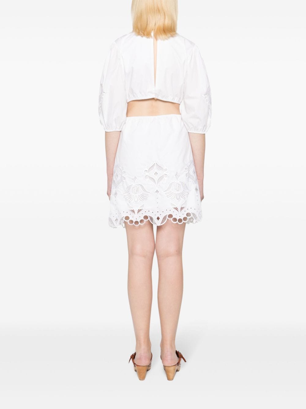 Shop Liu •jo Cut-out Lace-detail Minidress In White
