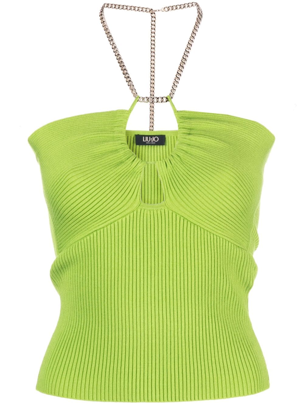 Liu •jo Ribbed-knit Halterneck Top In Green