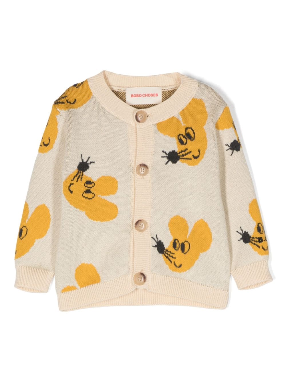 Bobo Choses Babies' Intarsia-knit Mouse Cotton Cardigan In Neutrals