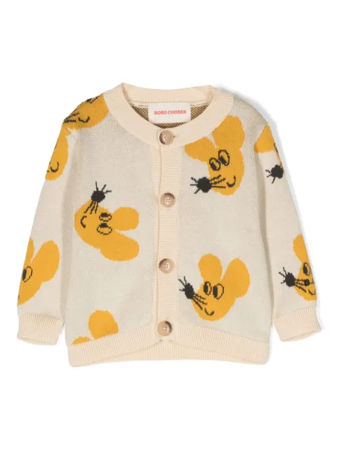 Bobo Choses intarsia-knit mouse cotton cardigan