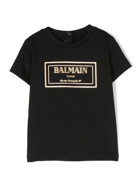 Balmain Kids metallic-effect logo-print T-shirt