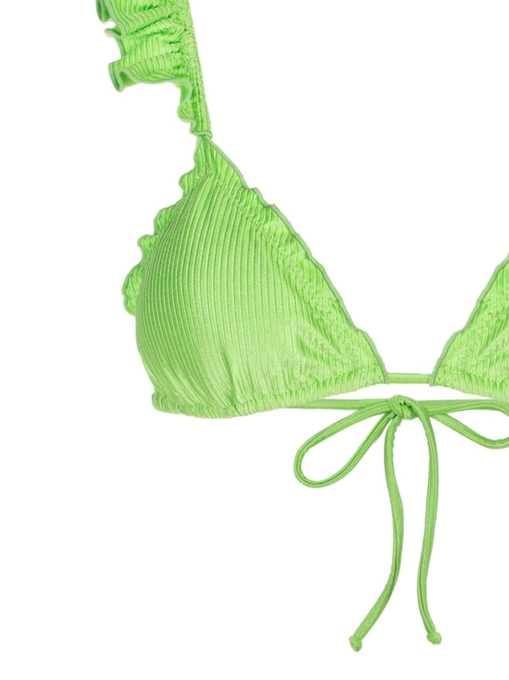 Shop Brigitte Ruffled-trim Ribbed Bikini In Green