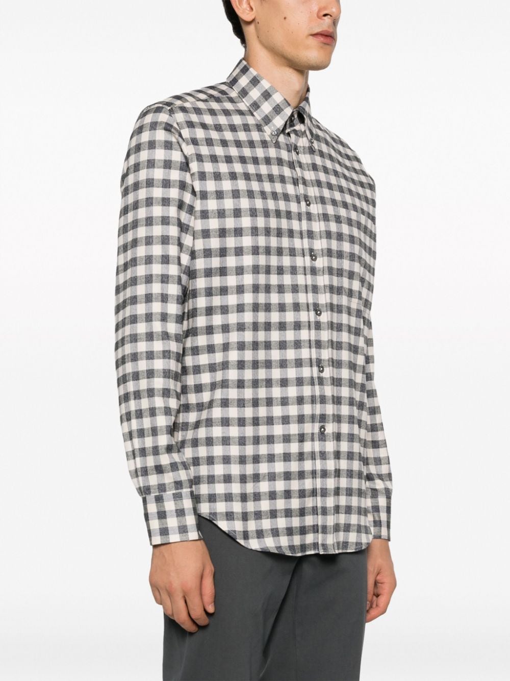 Shop Canali Micro Plaid-check Pattern Shirt In Grau