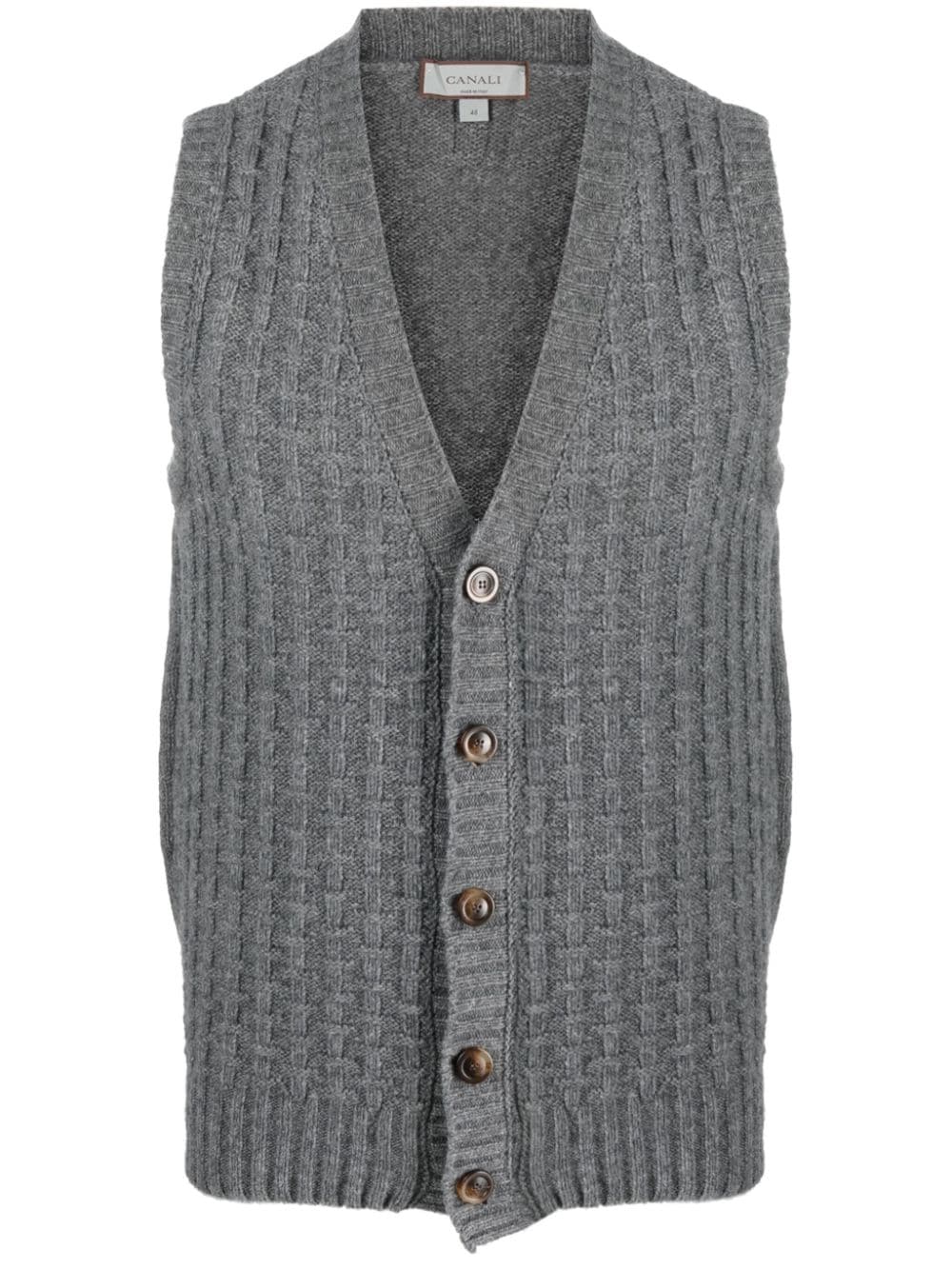 Canali Ribbed Wool-blend Vest In Grey