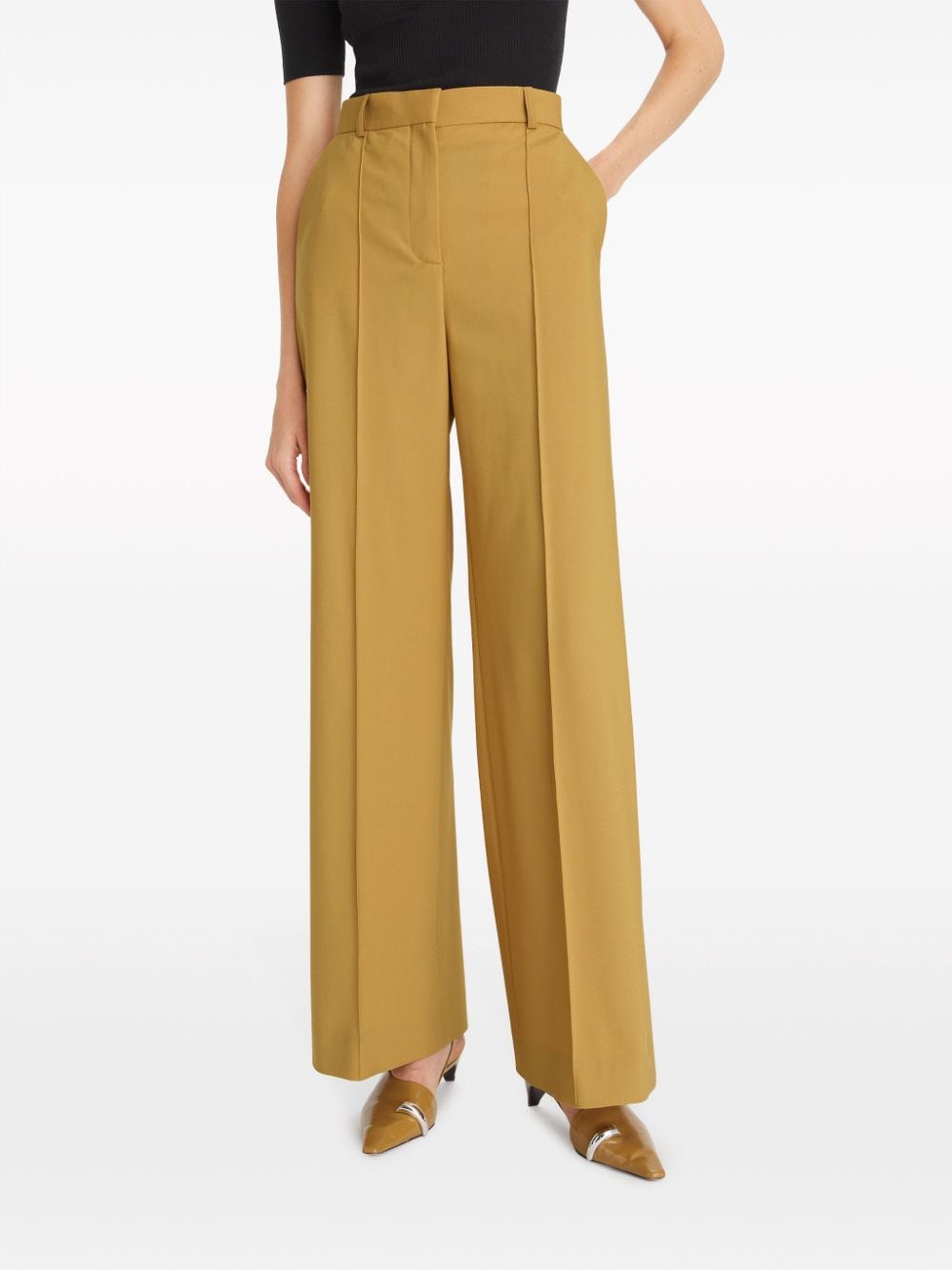Shop Tory Burch Pleated Wide-leg Trousers In Yellow