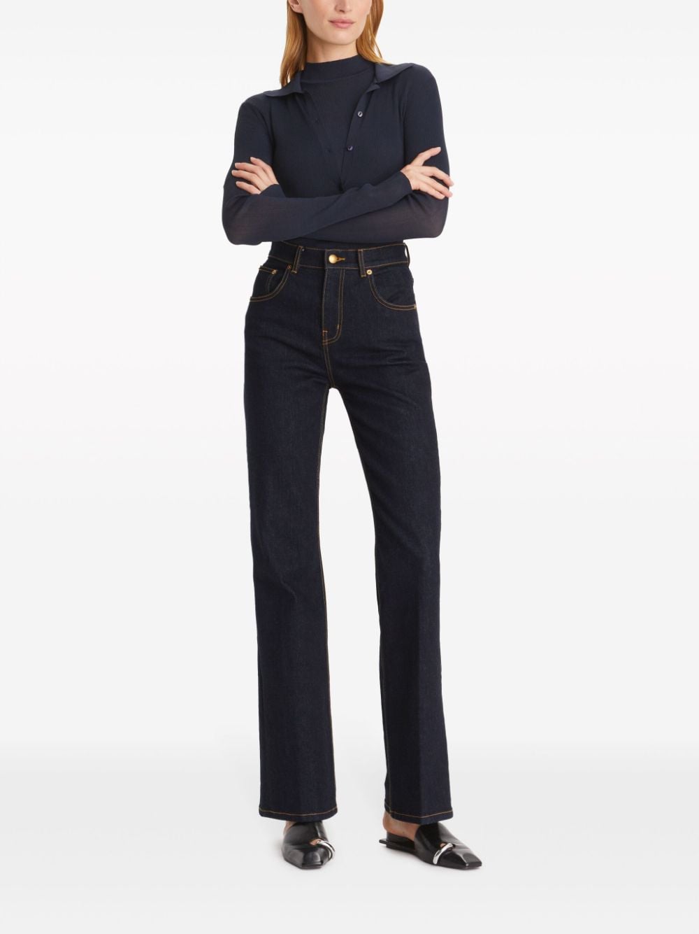 Shop Tory Burch Bootcut Cotton Jeans In Blue