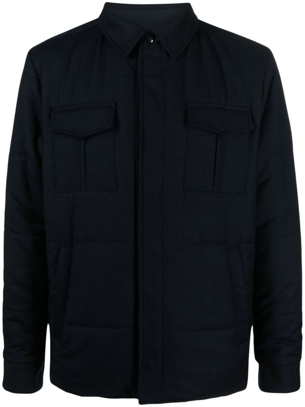 Canali Padded Wool Shirt Jacket In Blue