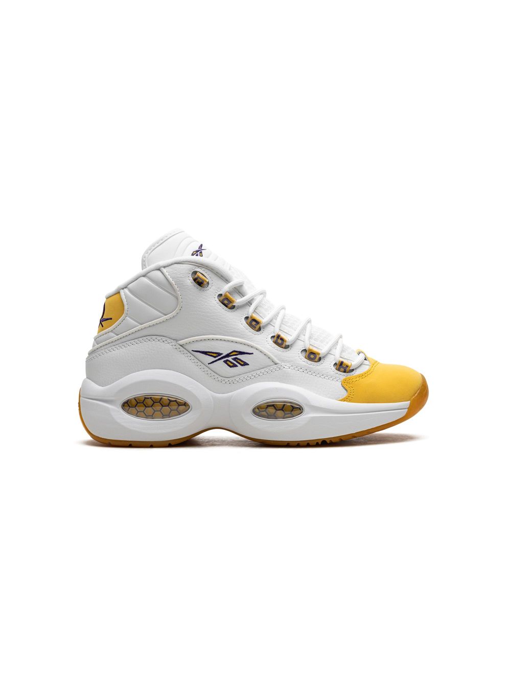 Shop Reebok Question Mid Leather Sneakers In White