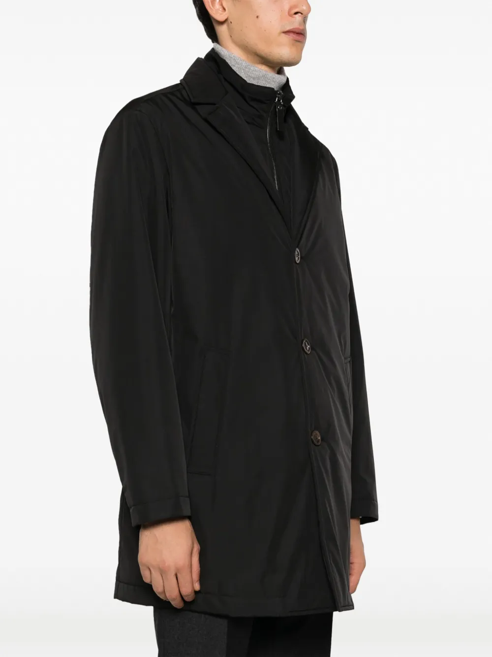 Shop Canali Single-breasted Layered Coat In Black