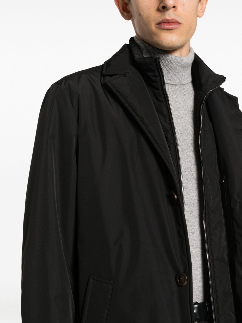Shop Canali Single-breasted Layered Coat In Black