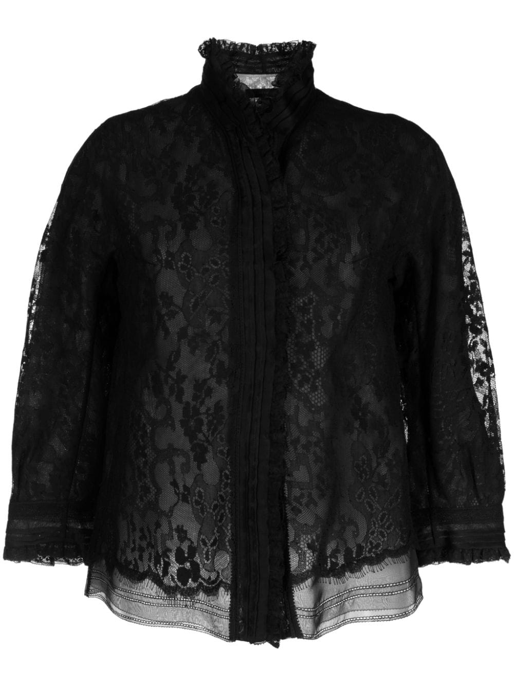 Shop Shiatzy Chen Organza Lace-overlay Jacket In Z Black