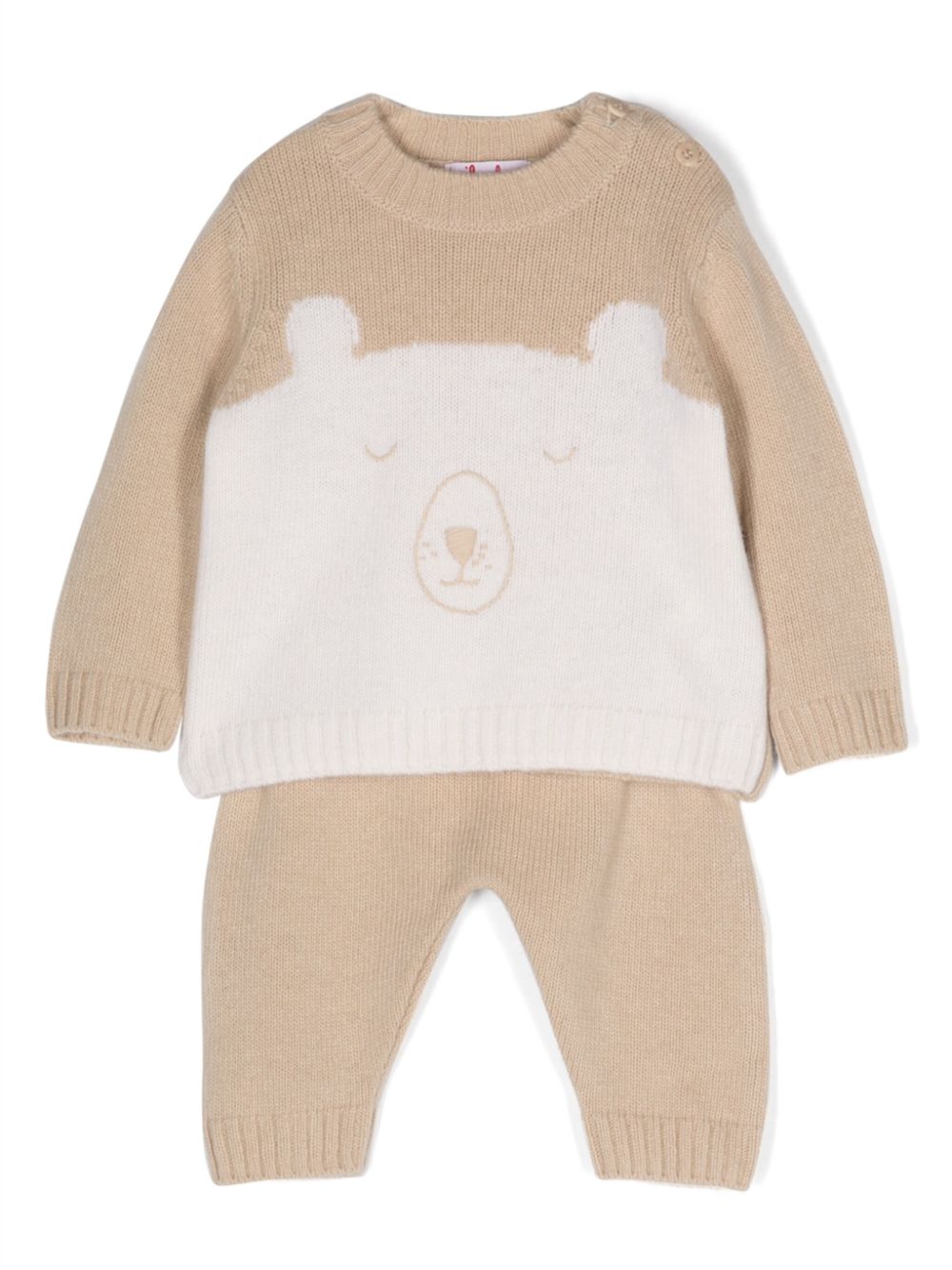 Il Gufo Babies' Teddy Bear-embroidered Trouser Set In Marrone