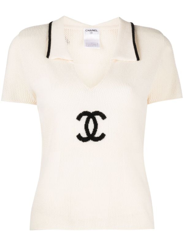 CHANEL Pre-Owned 1996 CC two-tone Cropped T-shirt - Farfetch
