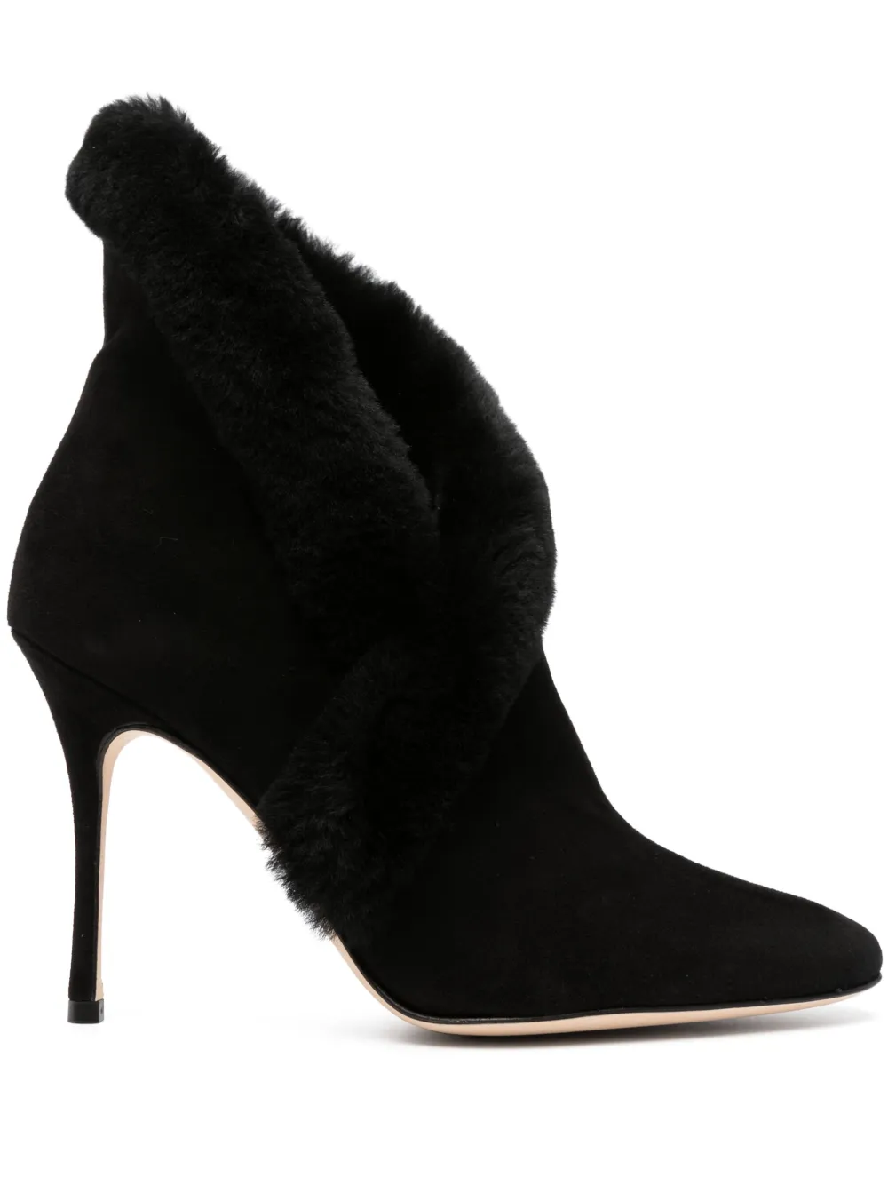 Manolo Blahnik Nestanu 105 Shearling-trimmed Suede Ankle Boots In Black