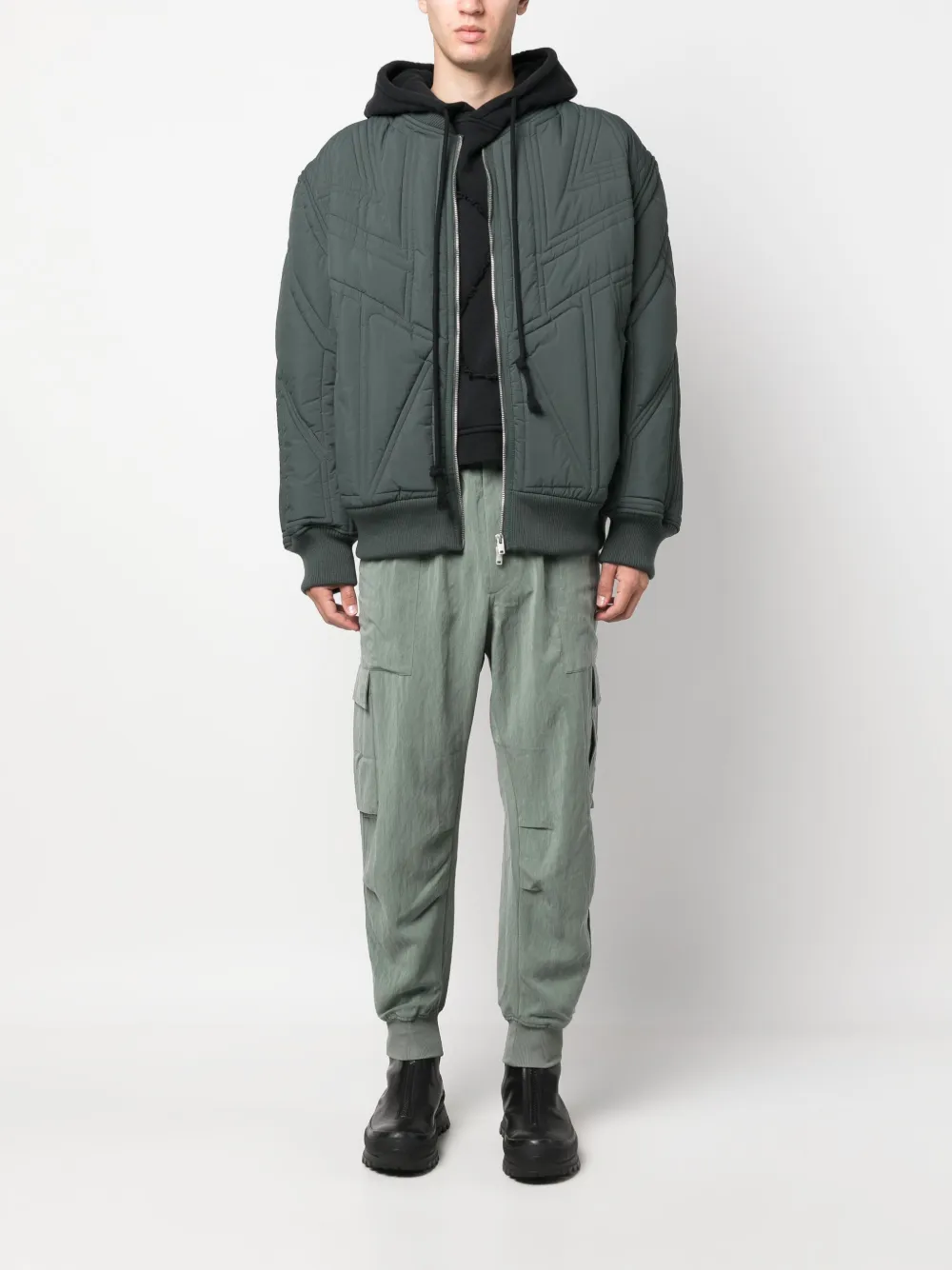 Shop Y-3 Quilted Bomber Jacket In Green