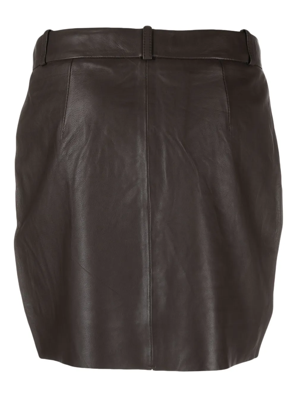 Shop Gestuz Straight-cut Leather Miniskirt In Brown