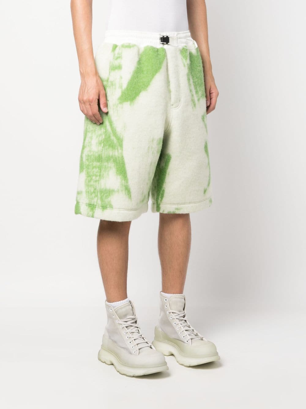 Shop Y-3 Brush-stroke Print Fleece Shorts In Green