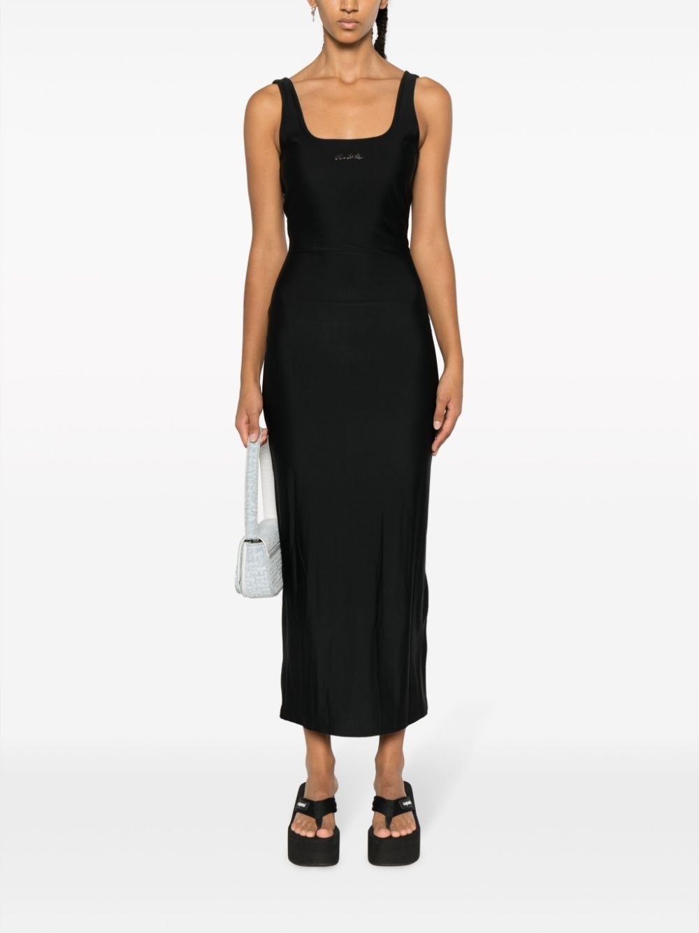 Shop Rotate Birger Christensen Crystal-embellished Logo Midi Dress In Black