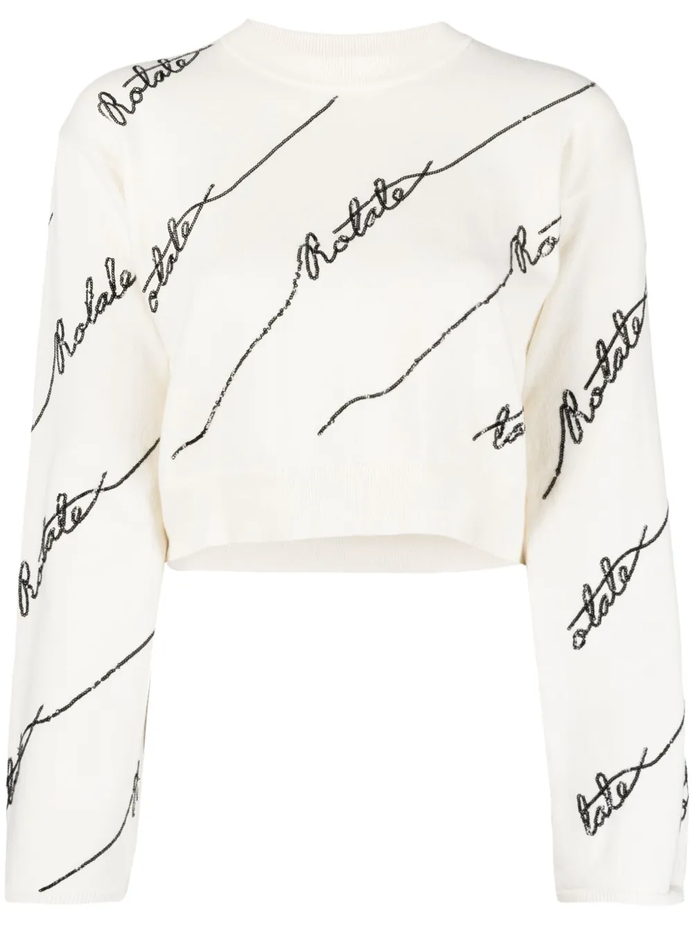 Rotate Birger Christensen Cropped Sequin-embellished Cotton-blend Sweater In Weiss