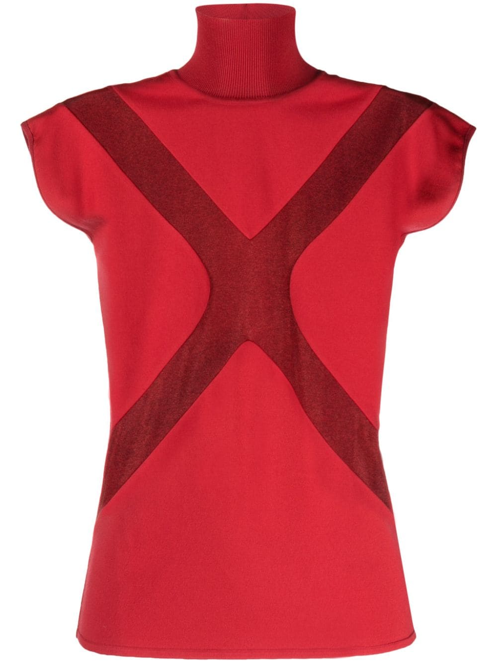 Genny Semi-sheer Panel High-neck T-shirt In Red