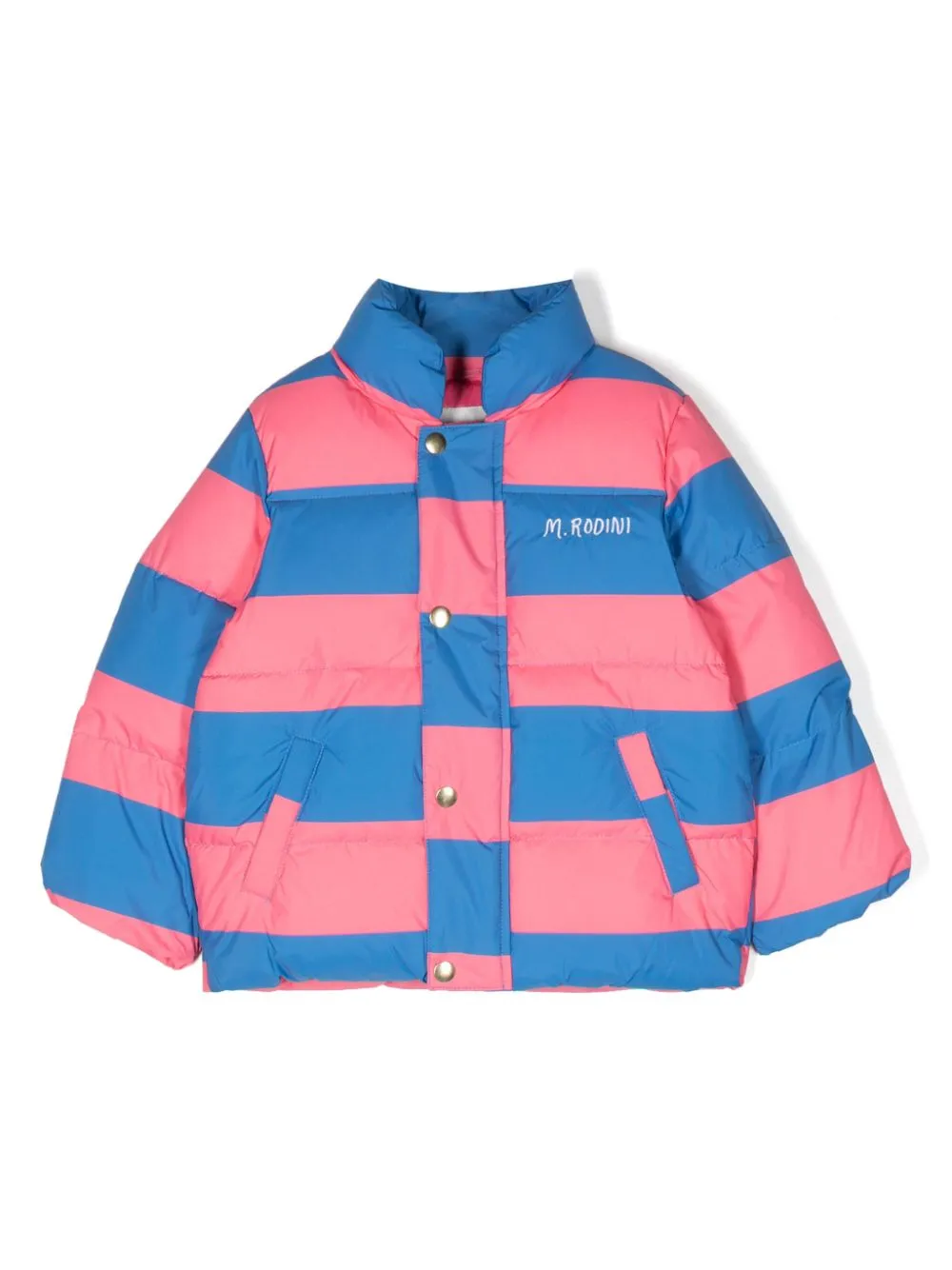 Mini Rodini Striped Puffer Jacket In Pink